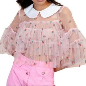 Sister Jane Sheer Pink Strawberry Blouse
